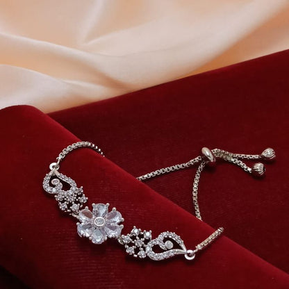 Elegant Floral Sterling Silver Adjustable Bolo Bracelet