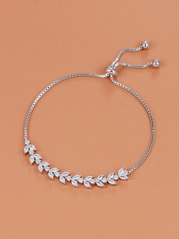 Elegant Marquise Cut Cubic Zirconia Leaf Bolo Bracelet