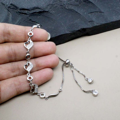 Elegant Sterling Silver Heart Adjustable Bolo Bracelet