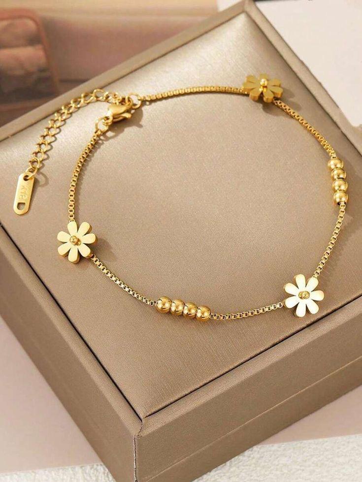 Plated Daisy Flower Charm Bracelet