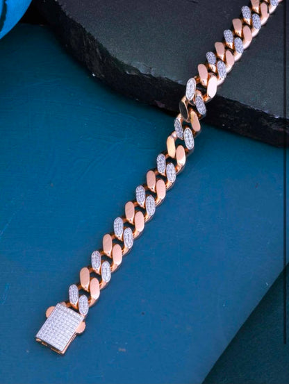 Two-Tone Rose Gold & Diamond Cuban Link Chain Bracelet