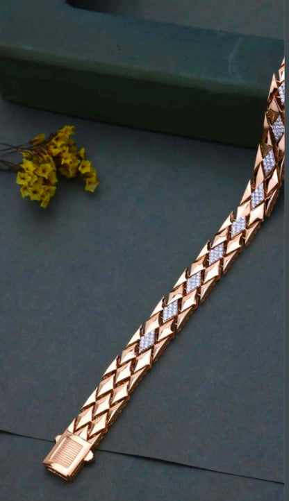 💎 Men's Rose Gold Diamond Geometric Link Bracelet