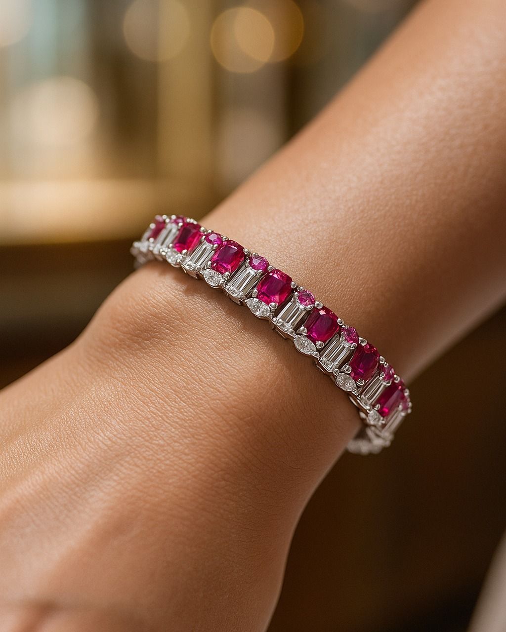 Exquisite Ruby & Baguette Diamond Tennis Bracelet