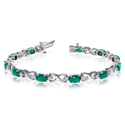Elegant Oval Emerald & Diamond Accent "X" Link Bracelet