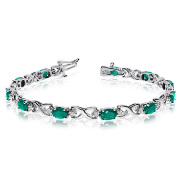 Elegant Oval Emerald & Diamond Accent "X" Link Bracelet
