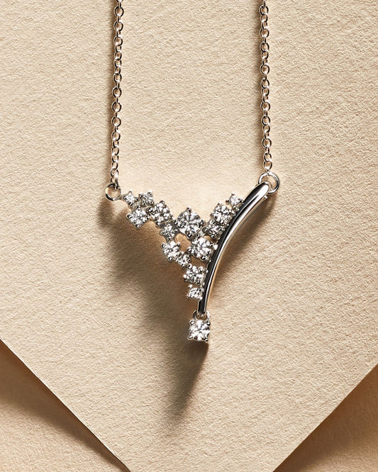 Elegant Asymmetric Diamond Cluster Pendant Necklace