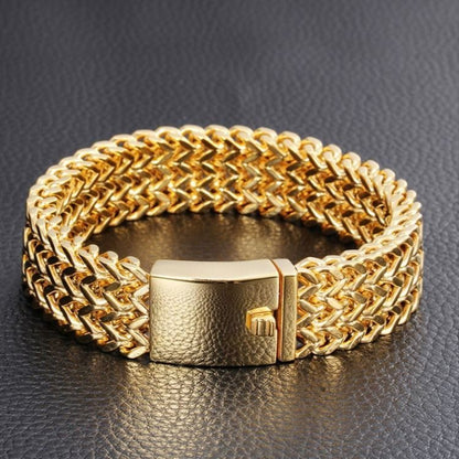 Men's Heavy Gold Franco / Wheat Weave Chain Bracelet