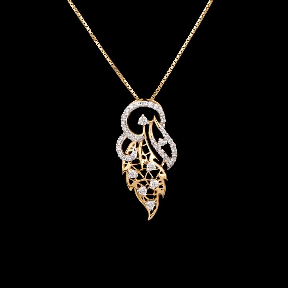 Elegant Gold & Diamond Peacock/Feather Motif Pendant
