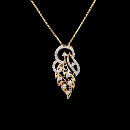 Elegant Gold & Diamond Peacock/Feather Motif Pendant