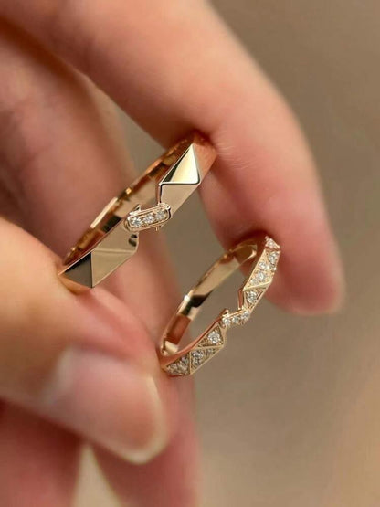 Geometric Interlocking Wedding Band Set
