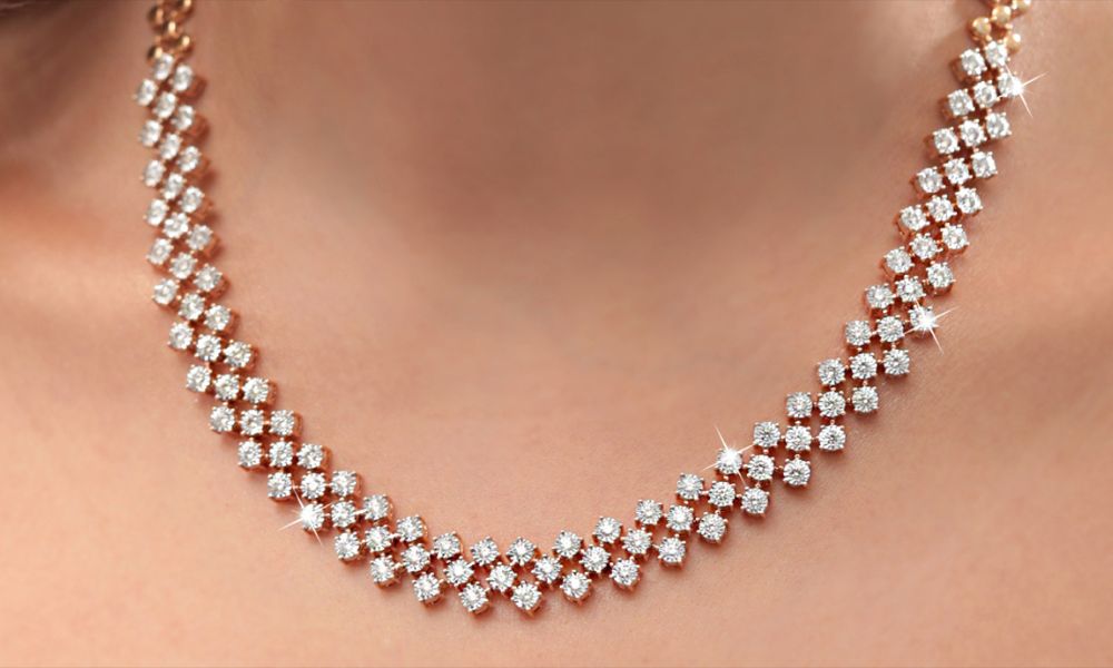 three-row diamond tennis necklace