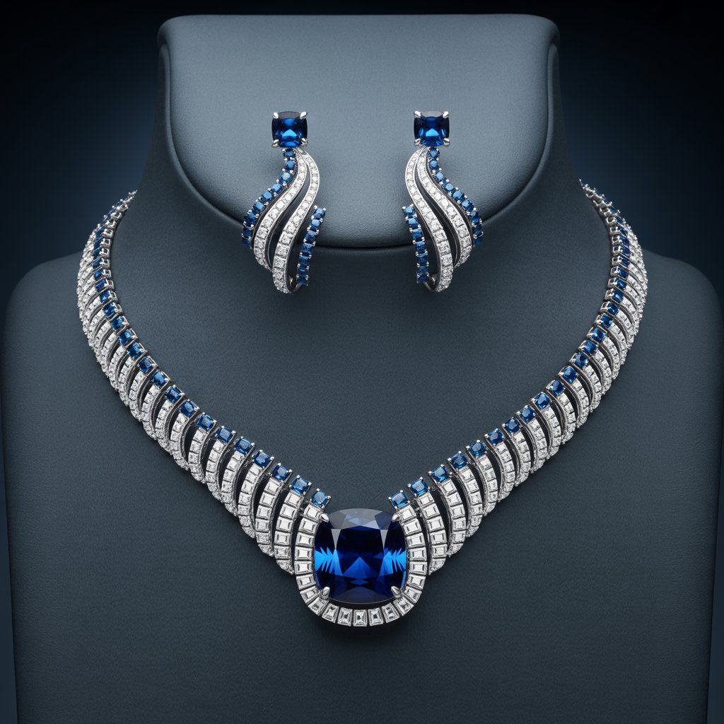 Royal Blue Sapphire & Diamond Statement Jewelry Set