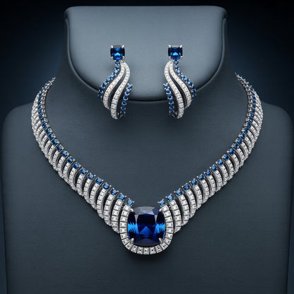 Royal Blue Sapphire & Diamond Statement Jewelry Set