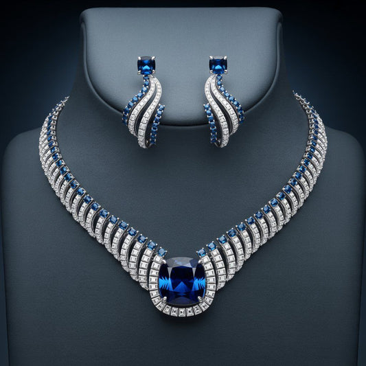 Royal Blue Sapphire & Diamond Statement Jewelry Set