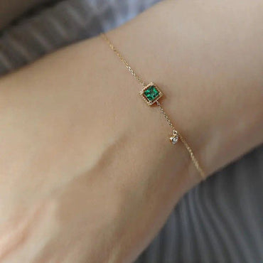 Minimalist Square Emerald & Diamond Accent Chain Bracelet