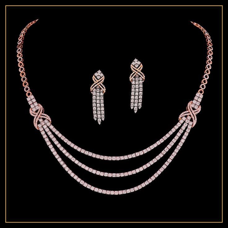 Elegant Multi-Strand Diamond Necklace & Earring Set