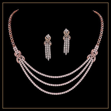 Elegant Multi-Strand Diamond Necklace & Earring Set
