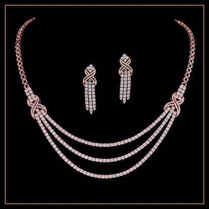 Elegant Multi-Strand Diamond Necklace & Earring Set