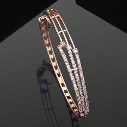 Elegant Triple-Row Rose Gold Crystal Bangle Bracelet