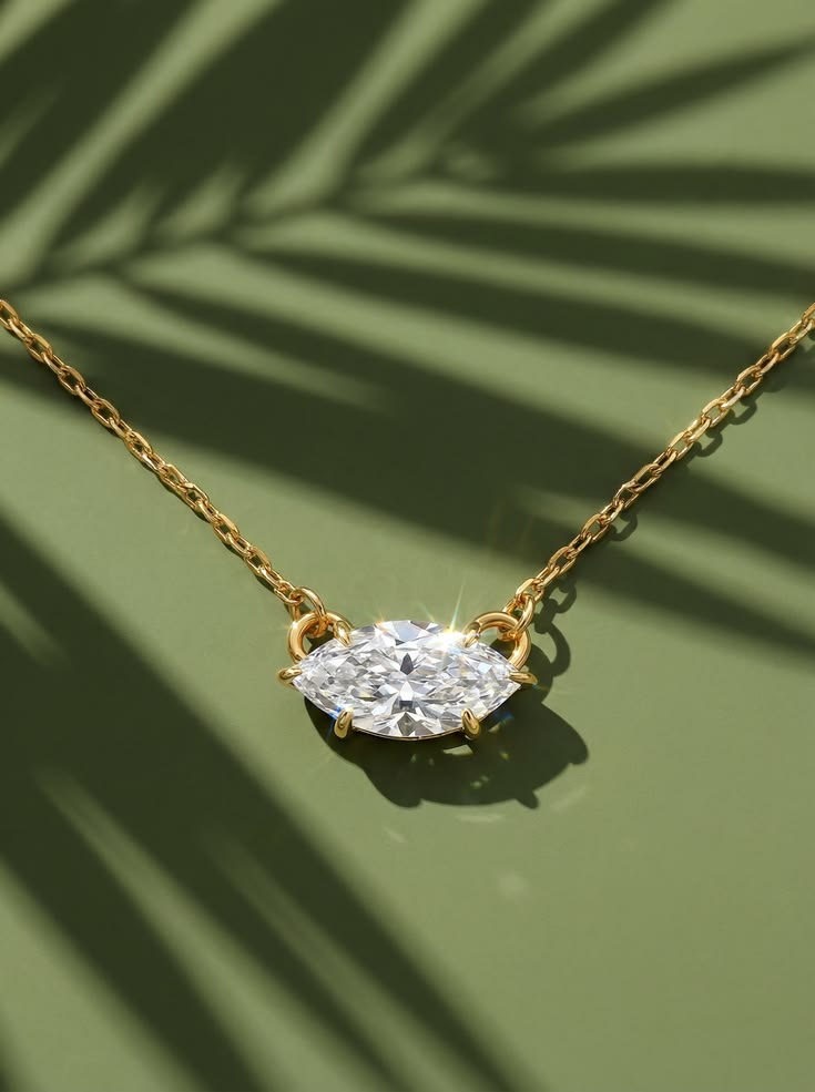 East-West Marquise Diamond Pendant Necklace
