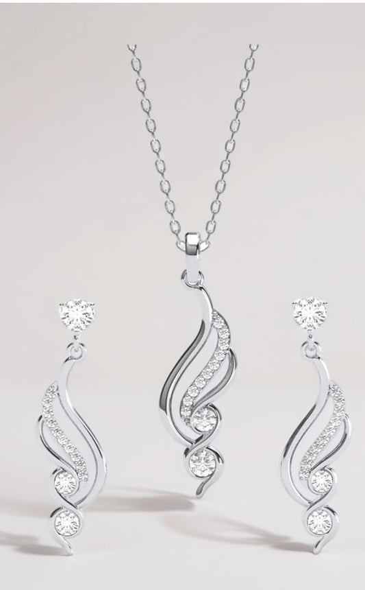 Elegant Wave Pendant & Drop Earring Jewelry Set