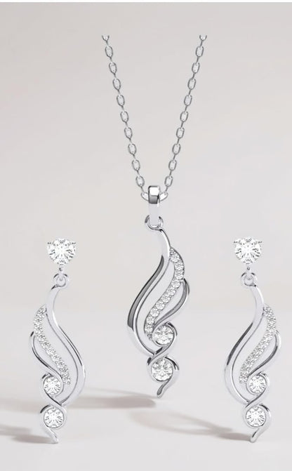 Elegant Wave Pendant & Drop Earring Jewelry Set
