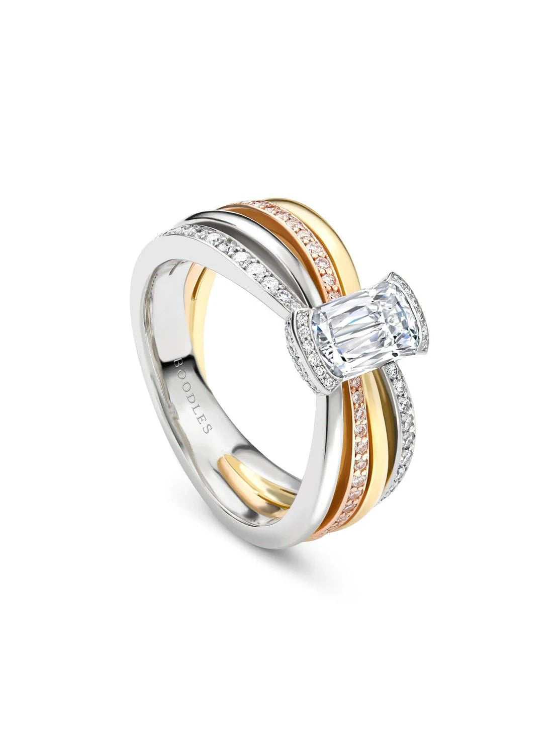 Tri-Gold Intersecting Diamond Ring