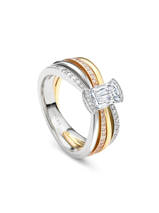 Tri-Gold Intersecting Diamond Ring