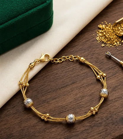 Delicate Dual-Strand Gold & Silver Diamond-Cut Bead Bracelet