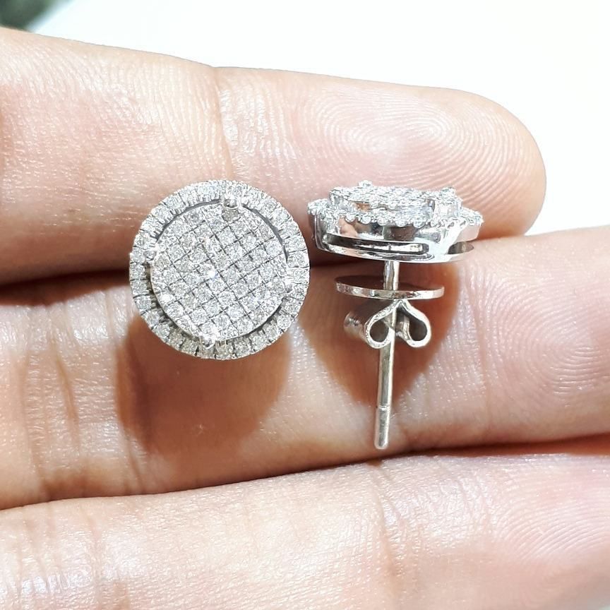 Unisex Round Pavé Diamond Cluster Stud Earrings