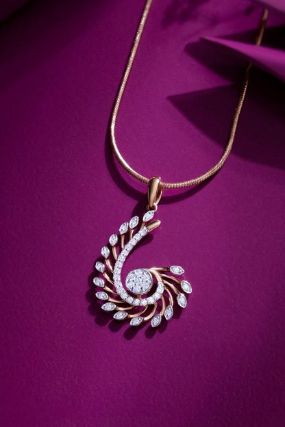 Elegant Rose Gold & Diamond Spiral Pendant with Chain