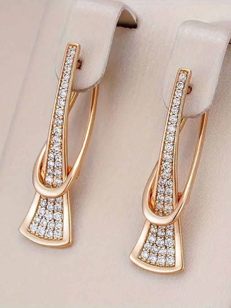 Elegant Rose Gold & Pavé Zircon Geometric Drop Earrings