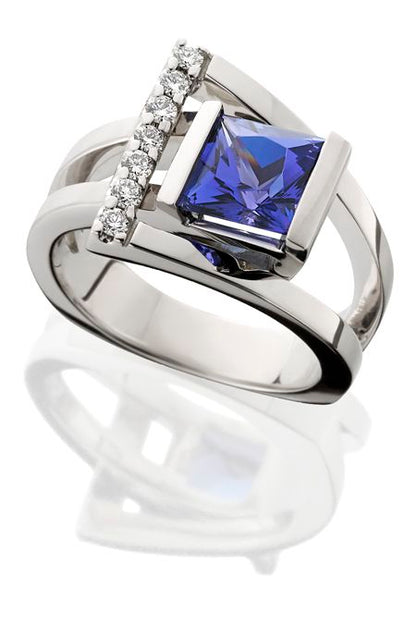 Modern Princess-Cut Tanzanite & Diamond Bypass Ring