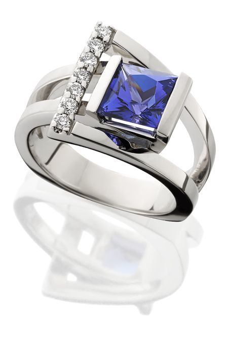 Modern Princess-Cut Tanzanite & Diamond Bypass Ring