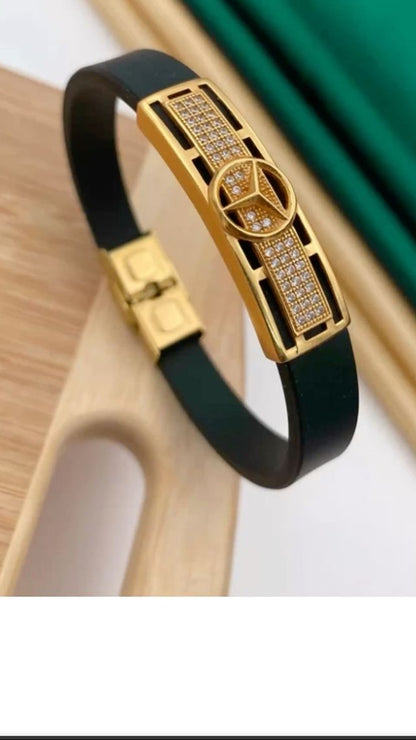 Men's Mercedes-Benz Logo Gold-Plated Silicon Strap Bracelet