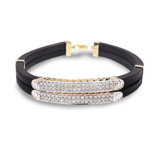 Men's Dual-Row Diamond & Black Rubber Gold Bracelet