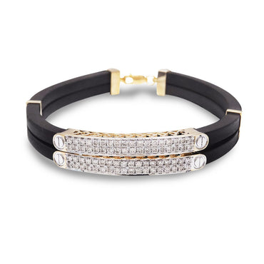 Men's Dual-Row Diamond & Black Rubber Gold Bracelet