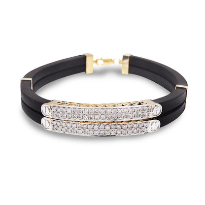 Men's Dual-Row Diamond & Black Rubber Gold Bracelet