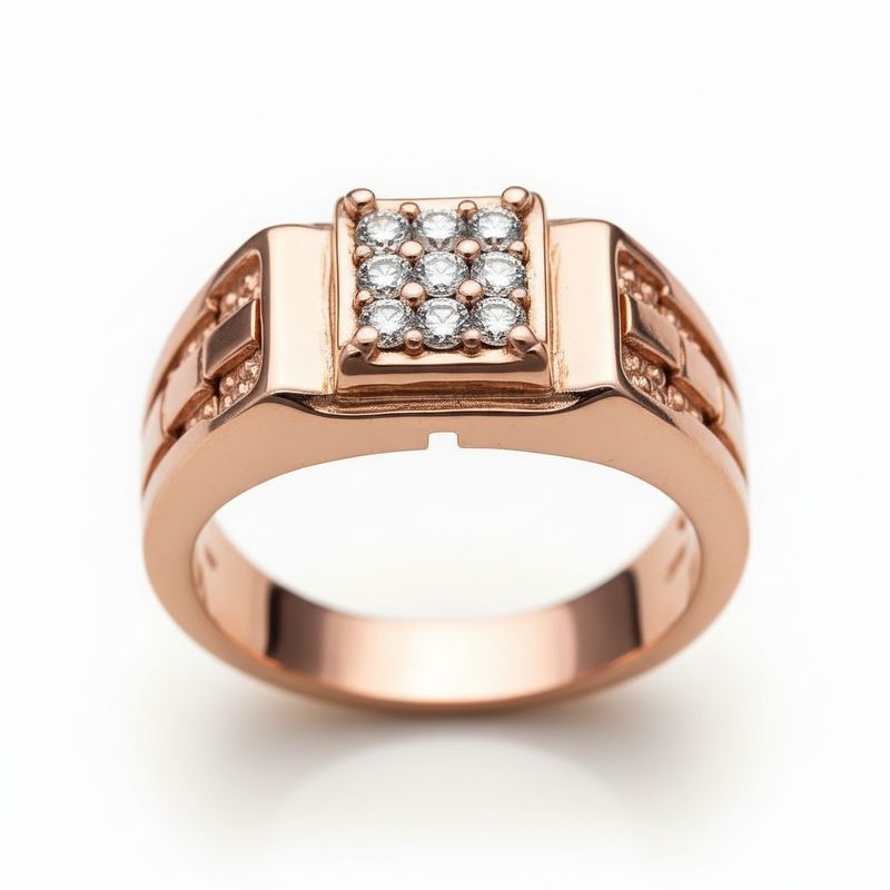 Men's Rose Gold Square Cluster Diamond Ring
