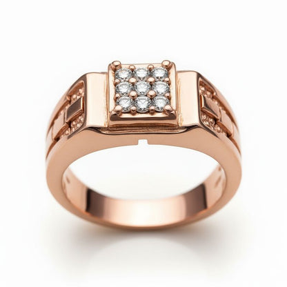 Men's Rose Gold Square Cluster Diamond Ring