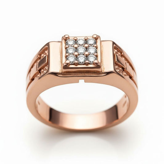 Men's Rose Gold Square Cluster Diamond Ring