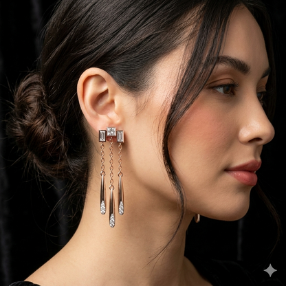 Princess & Baguette Diamond Chain Earrings