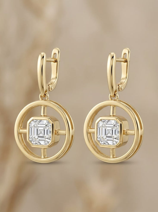 Geometric Asscher Cut Solitaire Drop Earrings