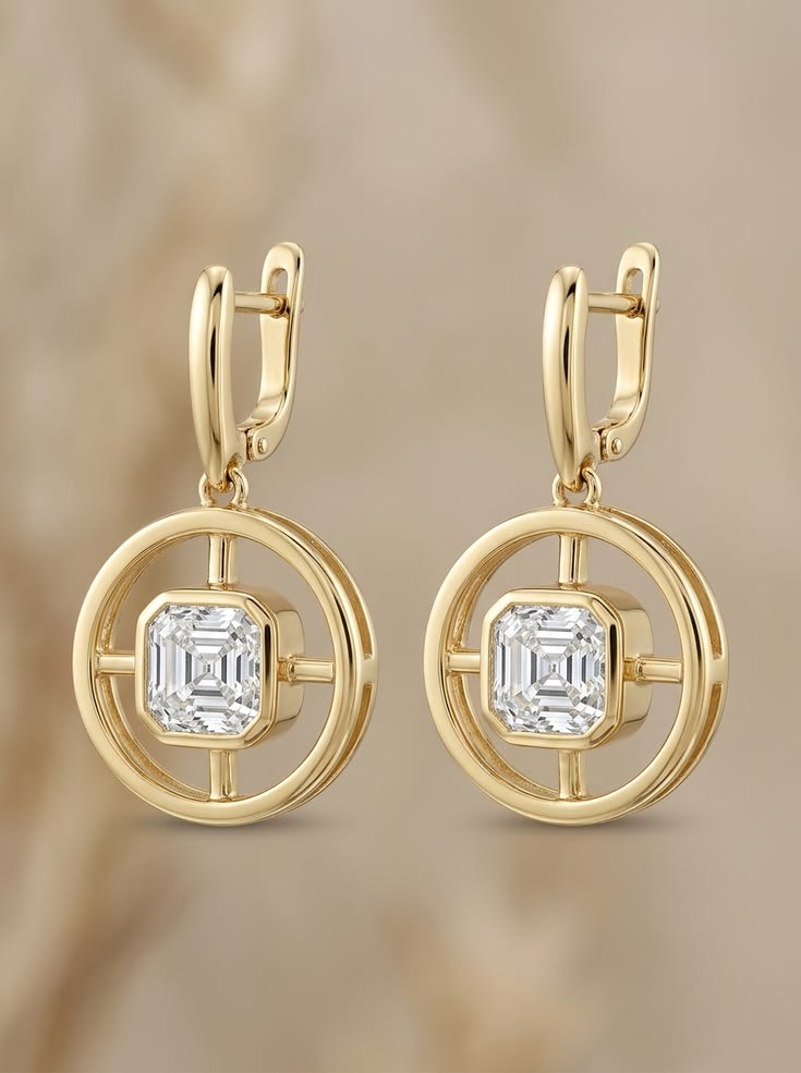 Geometric Asscher Cut Solitaire Drop Earrings