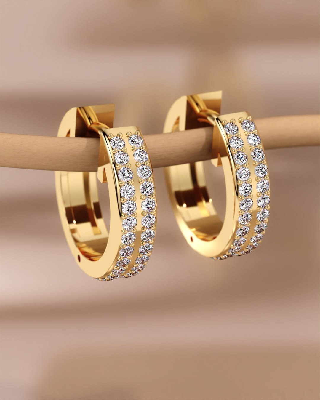Double-Row Pave Diamond Hoop Earrings