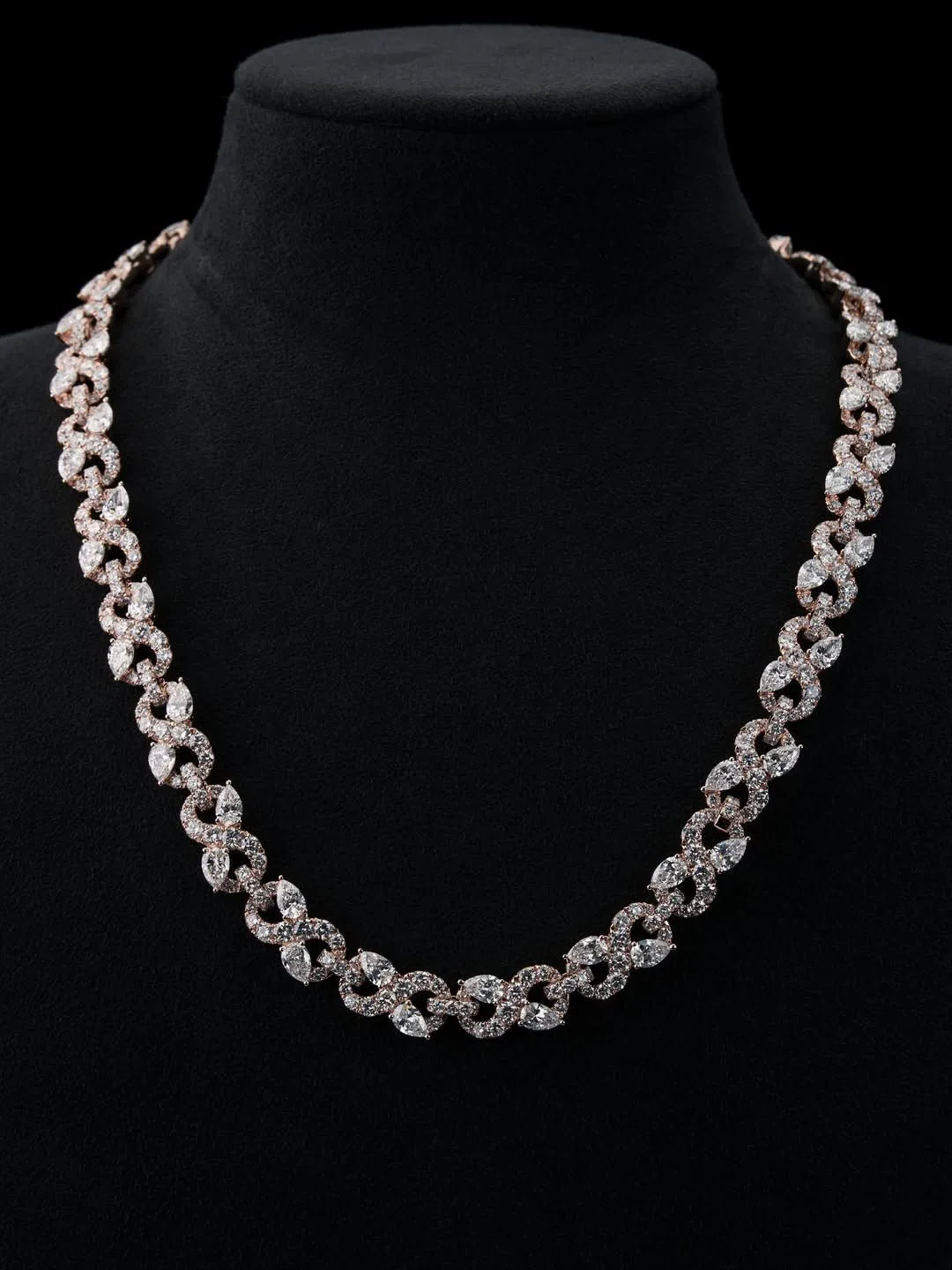 Elegant Rose Gold Marquise & Pavé Interlocking Statement Necklace