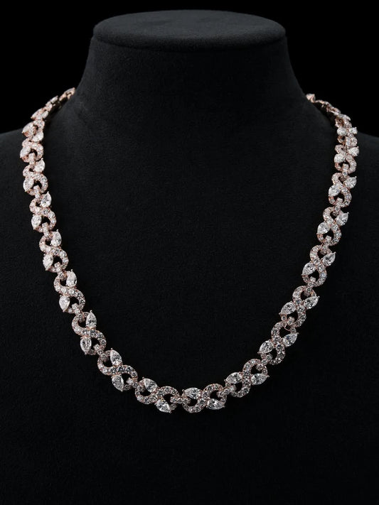 Elegant Rose Gold Marquise & Pavé Interlocking Statement Necklace