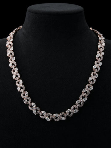 Elegant Rose Gold Marquise & Pavé Interlocking Statement Necklace