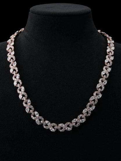 Elegant Rose Gold Marquise & Pavé Interlocking Statement Necklace