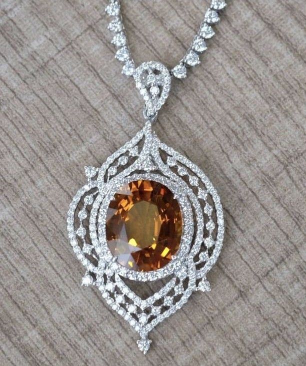 Exquisite Vintage-Inspired Imperial Topaz & Diamond Pendant Necklace